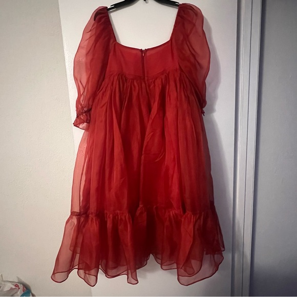Selkie The Winter Red Silk Gauze French Puff Dress Medium - Picture 3 of 4